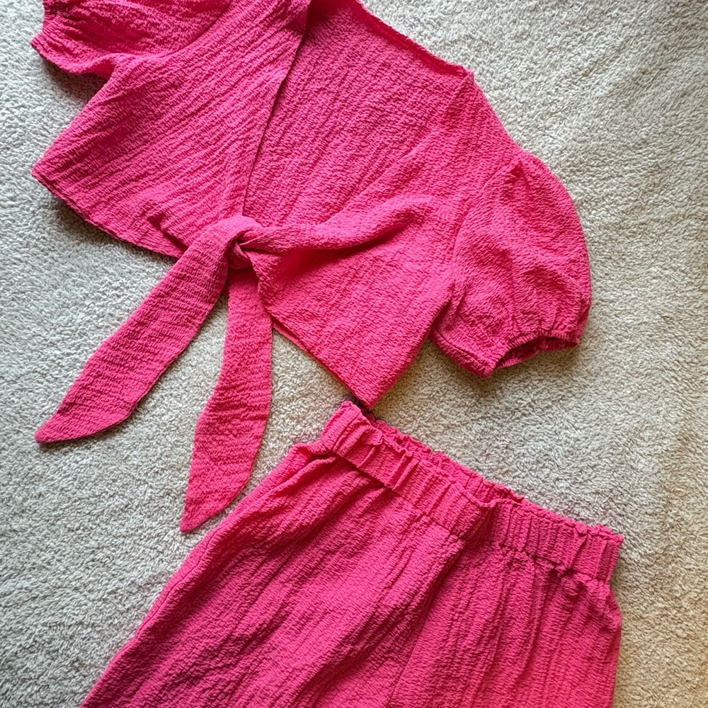 Pink Textured Two-Piece Set